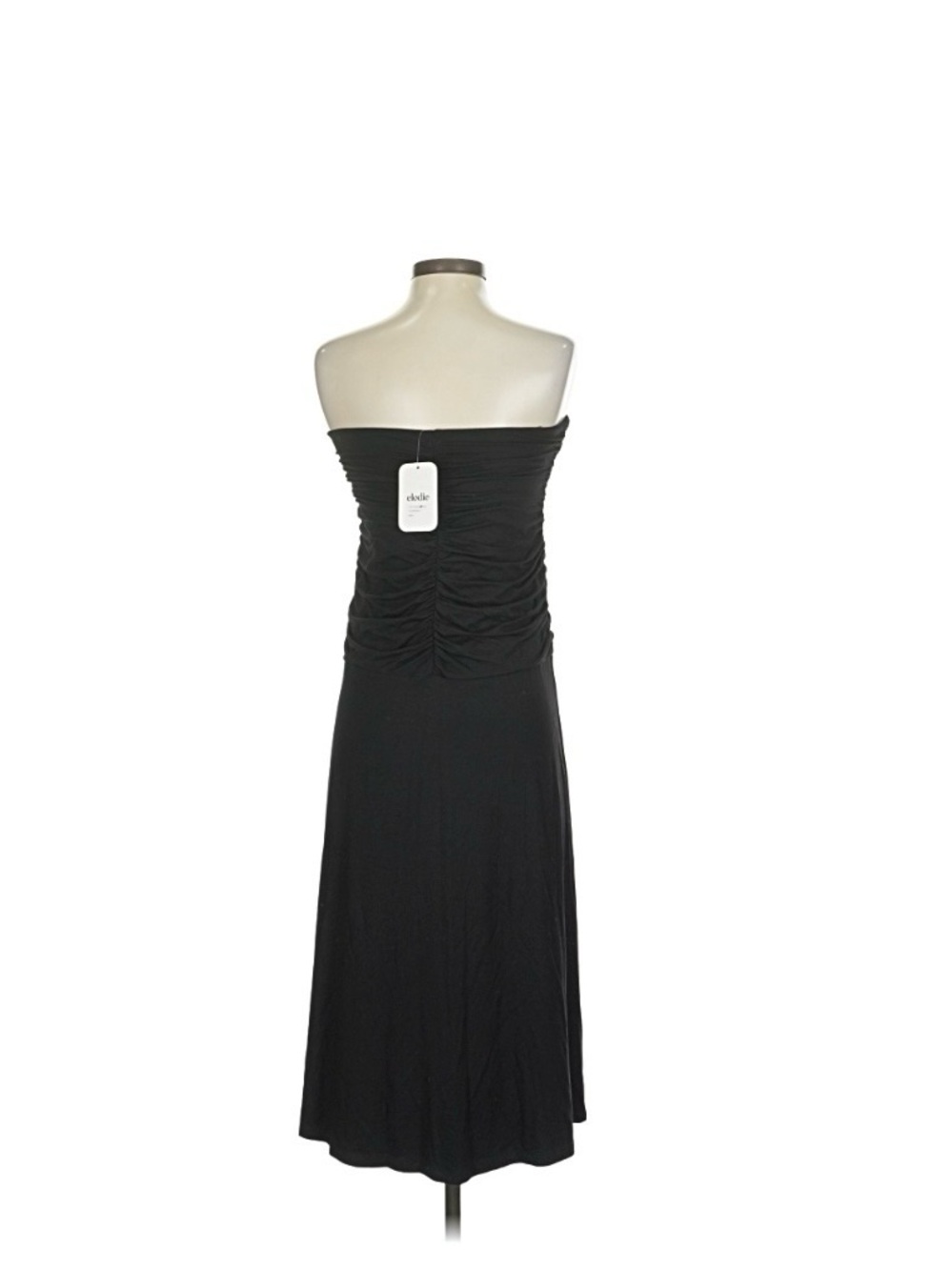Elodie Strapless Black Ruched Midi Dress - Picture 2 of 6